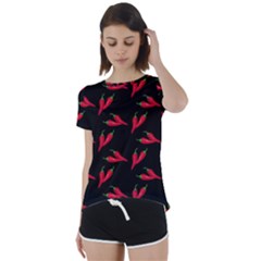 Red, hot jalapeno peppers, chilli pepper pattern at black, spicy Short Sleeve Foldover Tee