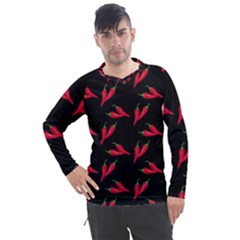 Red, hot jalapeno peppers, chilli pepper pattern at black, spicy Men s Pique Long Sleeve Tee