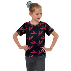 Red, hot jalapeno peppers, chilli pepper pattern at black, spicy Kids  Mesh Piece Tee
