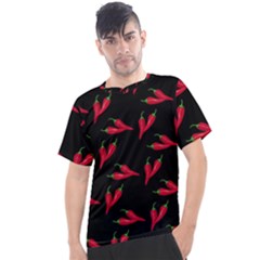 Red, hot jalapeno peppers, chilli pepper pattern at black, spicy Men s Sport Top