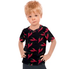 Red, hot jalapeno peppers, chilli pepper pattern at black, spicy Kids  Sports Tee