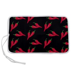 Red, hot jalapeno peppers, chilli pepper pattern at black, spicy Pen Storage Case (L)