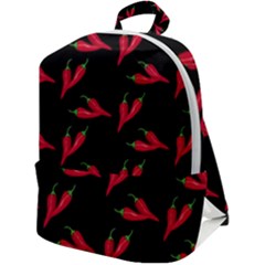 Red, hot jalapeno peppers, chilli pepper pattern at black, spicy Zip Up Backpack