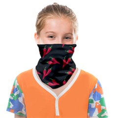 Red, hot jalapeno peppers, chilli pepper pattern at black, spicy Seamless Face Mask Bandanas (Kids)