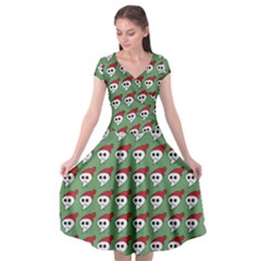 Comic Head Skull - Hat Red - Cartoon Skull Cap Sleeve Wrap Front Dress by DinzDas