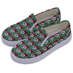 Comic Head Skull - Hat Red - Cartoon Skull Kids  Canvas Slip Ons by DinzDas