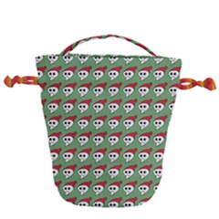 Comic Head Skull - Hat Red - Cartoon Skull Drawstring Bucket Bag by DinzDas