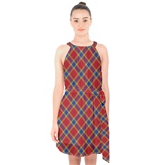 Scottish And Celtic Pattern - Braveheard Is Proud Of You Halter Collar Waist Tie Chiffon Dress by DinzDas