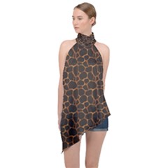 Animal Skin - Panther Or Giraffe - Africa And Savanna Halter Asymmetric Satin Top by DinzDas