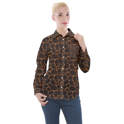 Animal Skin - Panther Or Giraffe - Africa And Savanna Women s Long Sleeve Pocket Shirt by DinzDas