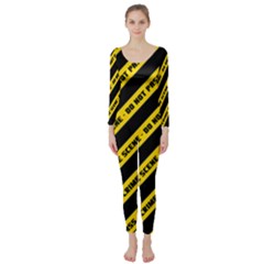 Warning Colors Yellow And Black - Police No Entrance 2 Long Sleeve Catsuit by DinzDas