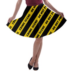 Warning Colors Yellow And Black - Police No Entrance 2 A-line Skater Skirt by DinzDas