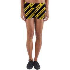 Warning Colors Yellow And Black - Police No Entrance 2 Yoga Shorts by DinzDas
