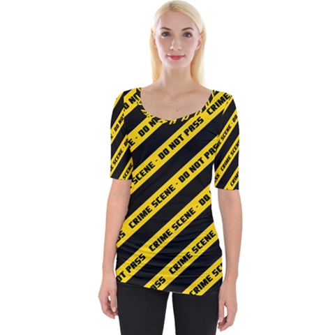 Warning Colors Yellow And Black - Police No Entrance 2 Wide Neckline Tee by DinzDas
