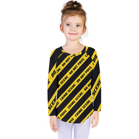 Warning Colors Yellow And Black - Police No Entrance 2 Kids  Long Sleeve Tee by DinzDas