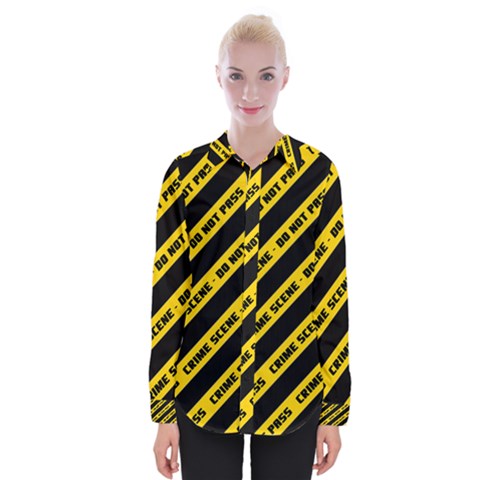 Warning Colors Yellow And Black - Police No Entrance 2 Womens Long Sleeve Shirt by DinzDas