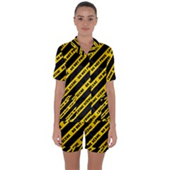 Warning Colors Yellow And Black - Police No Entrance 2 Satin Short Sleeve Pyjamas Set by DinzDas