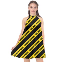 Warning Colors Yellow And Black - Police No Entrance 2 Halter Neckline Chiffon Dress  by DinzDas