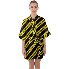 Warning Colors Yellow And Black - Police No Entrance 2 Half Sleeve Satin Kimono  by DinzDas