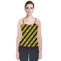 Warning Colors Yellow And Black - Police No Entrance 2 Velvet Spaghetti Strap Top by DinzDas