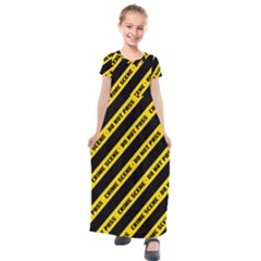 Warning Colors Yellow And Black - Police No Entrance 2 Kids  Short Sleeve Maxi Dress by DinzDas