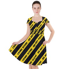 Warning Colors Yellow And Black - Police No Entrance 2 Cap Sleeve Midi Dress by DinzDas