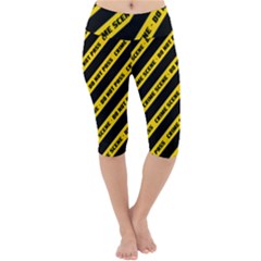 Warning Colors Yellow And Black - Police No Entrance 2 Lightweight Velour Cropped Yoga Leggings by DinzDas