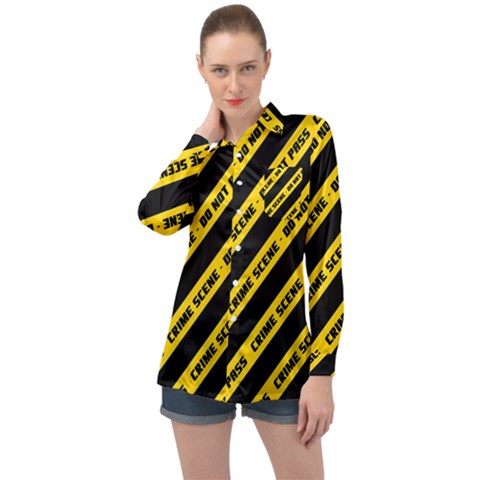 Warning Colors Yellow And Black - Police No Entrance 2 Long Sleeve Satin Shirt by DinzDas