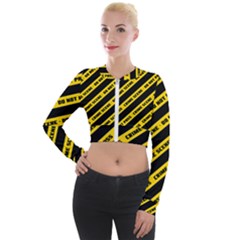 Warning Colors Yellow And Black - Police No Entrance 2 Long Sleeve Cropped Velvet Jacket by DinzDas