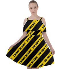 Warning Colors Yellow And Black - Police No Entrance 2 Cut Out Shoulders Chiffon Dress by DinzDas