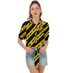 Warning Colors Yellow And Black - Police No Entrance 2 Tie Front Shirt  by DinzDas