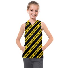 Warning Colors Yellow And Black - Police No Entrance 2 Kids  Sleeveless Hoodie by DinzDas