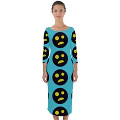 005 - Ugly Smiley With Horror Face - Scary Smiley Quarter Sleeve Midi Bodycon Dress by DinzDas