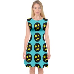 005 - Ugly Smiley With Horror Face - Scary Smiley Capsleeve Midi Dress by DinzDas