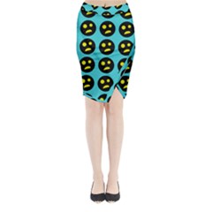 005 - Ugly Smiley With Horror Face - Scary Smiley Midi Wrap Pencil Skirt by DinzDas