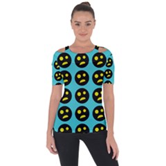 005 - Ugly Smiley With Horror Face - Scary Smiley Shoulder Cut Out Short Sleeve Top by DinzDas