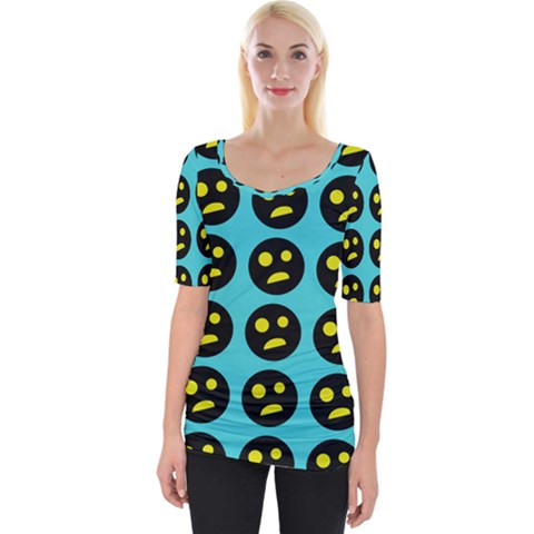 005 - Ugly Smiley With Horror Face - Scary Smiley Wide Neckline Tee by DinzDas