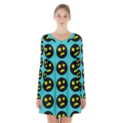 005 - Ugly Smiley With Horror Face - Scary Smiley Long Sleeve Velvet V-neck Dress by DinzDas