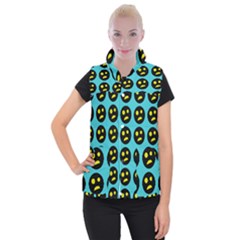 005 - Ugly Smiley With Horror Face - Scary Smiley Women s Button Up Vest by DinzDas