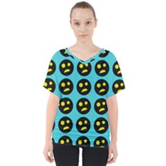 005 - Ugly Smiley With Horror Face - Scary Smiley V-neck Dolman Drape Top by DinzDas