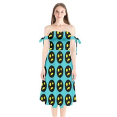 005 - Ugly Smiley With Horror Face - Scary Smiley Shoulder Tie Bardot Midi Dress by DinzDas