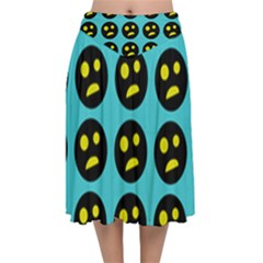 005 - Ugly Smiley With Horror Face - Scary Smiley Velvet Flared Midi Skirt by DinzDas