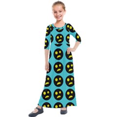 005 - Ugly Smiley With Horror Face - Scary Smiley Kids  Quarter Sleeve Maxi Dress by DinzDas