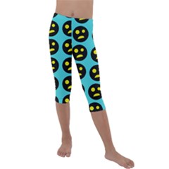 005 - Ugly Smiley With Horror Face - Scary Smiley Kids  Lightweight Velour Capri Leggings  by DinzDas