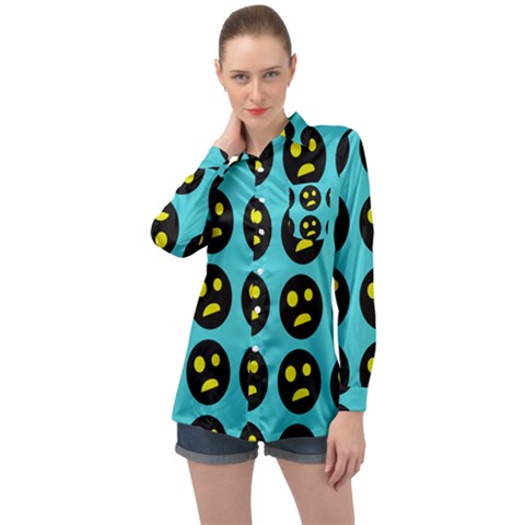 005 - Ugly Smiley With Horror Face - Scary Smiley Long Sleeve Satin Shirt by DinzDas