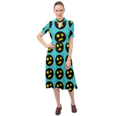 005 - Ugly Smiley With Horror Face - Scary Smiley Keyhole Neckline Chiffon Dress by DinzDas
