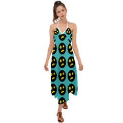 005 - Ugly Smiley With Horror Face - Scary Smiley Halter Tie Back Dress  by DinzDas