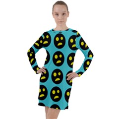 005 - Ugly Smiley With Horror Face - Scary Smiley Long Sleeve Hoodie Dress by DinzDas