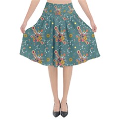 006 - Funky Oldschool 70s Wallpaper - Exploding Circles Flared Midi Skirt