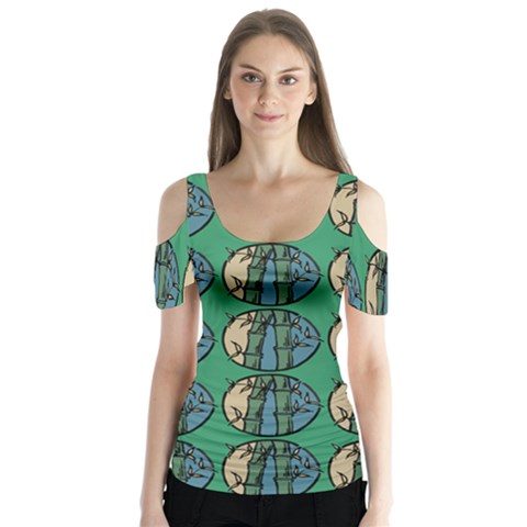 Bamboo Trees - The Asian Forest - Woods Of Asia Butterfly Sleeve Cutout Tee  by DinzDas